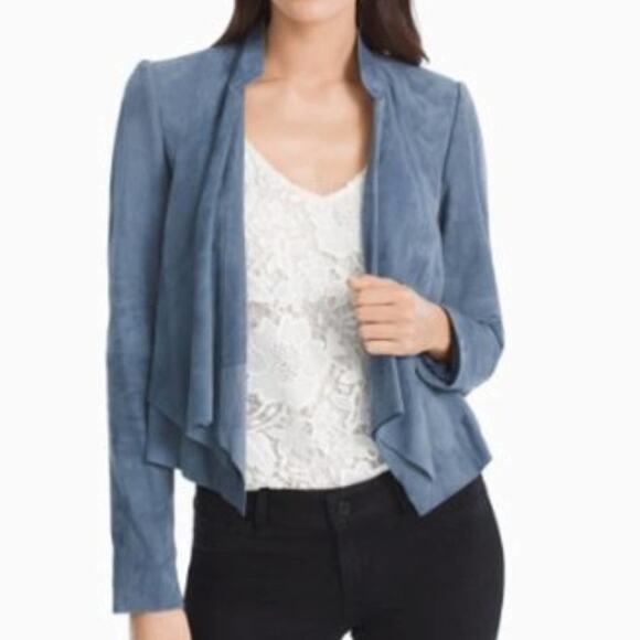 WHBM Soft Blue Drop-Front Suede Jacket Size Large Petite ❄️💙